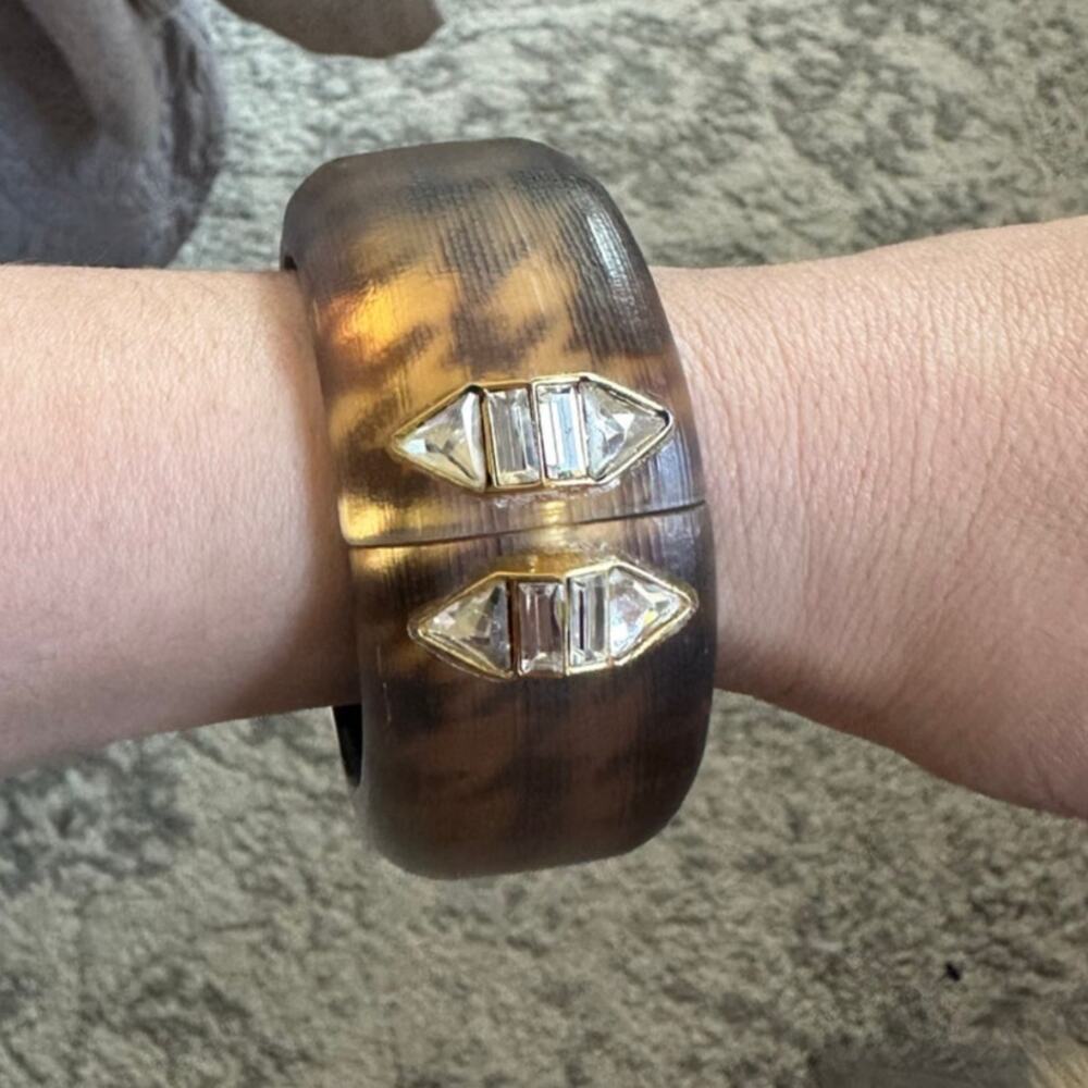 Alexis Bittar Houndstooth Crystal Lucite Small/Medium Hinge Bracelet